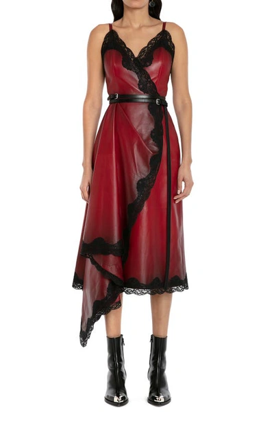Alexander Mcqueen Leather Lace-trim Asymmetric Draped Midi