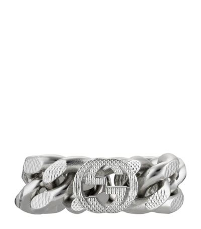 Gucci Palladium Interlocking G Chain Ring In Silver
