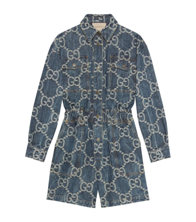 Gucci Jumbo Gg Denim Playsuit In Blue