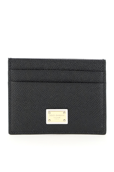 Dolce & Gabbana Leather Card Holder With Logo Plaque In Black