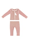 Maniere Babies' Rib Contrast Detail Cotton Knit Top & Pants Set In Heather Mauve