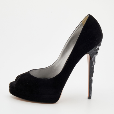 Pre-owned Casadei Black Suede Peep Toe Pumps Size 40