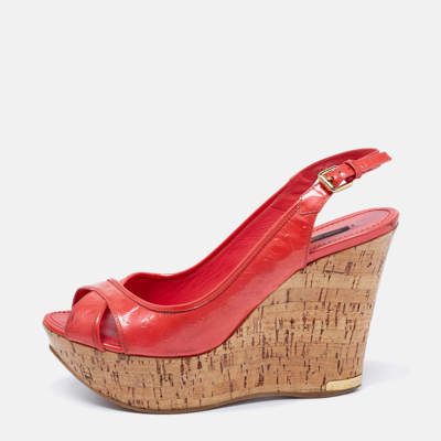 Pre-owned Louis Vuitton Rouge Grenadine Vernis Leather Pantheon Wedge Sandals Size 40.5 In Red
