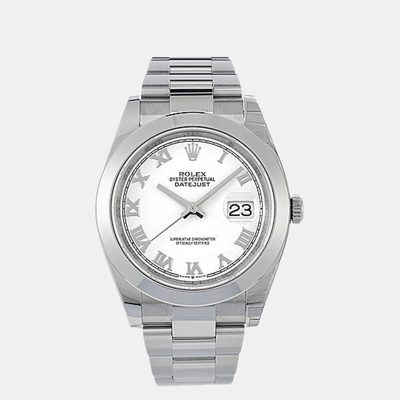 Pre-owned Rolex White Stainless Steel Datejust 126300 Men's Wristwatch 43 Mm