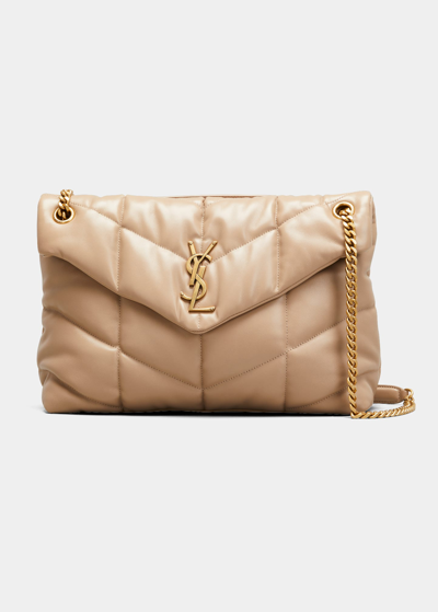 Saint Laurent Loulou Puffer Medium Ysl Flap Shoulder Bag In Dusty Grey