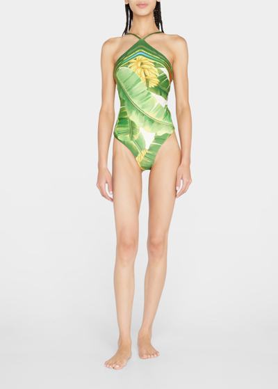Farm Rio Fresh Forest One-piece Swimsuit In Green