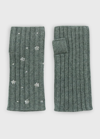 Portolano Fingerless Crystal Flower Gloves In Htr Med Grey