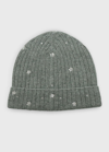 Portolano Crystal Flower Embellished Beanie Hat In Htr Med Grey