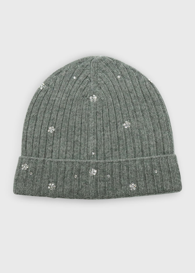Portolano Crystal Flower Embellished Beanie Hat In Htr Med Grey