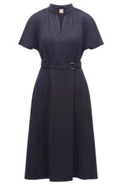 Hugo Boss Belted Dress With Open Neckline In Dark Blue