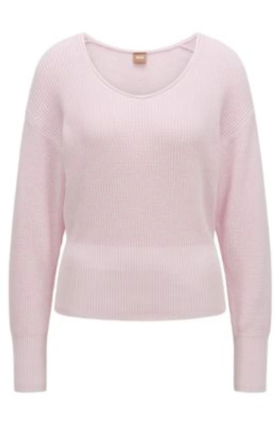 Hugo Boss Scoop-neck Sweater In Cotton With Silk And Cashmere- Light Pink Women's Sweaters Size M