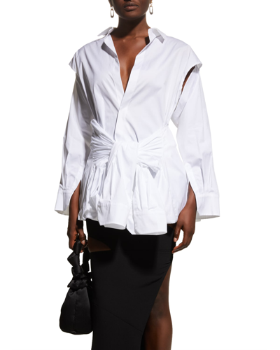 A.w.a.k.e. Deconstructed Button-front Shirt With Sleeve Belt In White