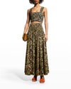 A.l.c Cielo Smocked Printed Crop Top In Nude Peachgreen