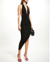 Norma Kamali Halter Side-drape Open-back Midi Gown In Black