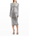 Dolce & Gabbana Silver Sequinned Long Sleeve Midi Dress In Silversequ