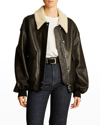 Khaite Shellar Shearling Collar Leather Aviator Jacket In Black
