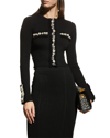 Balmain Pearlescent Beaded Ruffle Rib Crop Cardigan In Black
