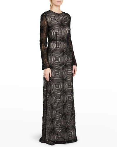 Erdem Yoanna Ruffled Embellished Tulle Gown In Black