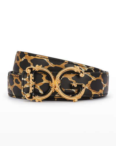 Dolce & Gabbana Barocco Dg Ocelot Leather Belt
