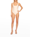 Susana Monaco Faux-leather Low-back Tank Bodysuit In Blanched Almond