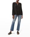 Michael Stars Zia Button-front Gauze Top In Black