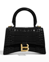 Balenciaga Hourglass Xs Crocodile-embossed Top-handle Bag In 1000 Black