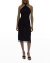 Helmut Lang Mesh Halter Bodycon Midi Dress In Bslt Black