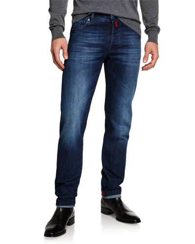 KITON MEN'S SLIM FIT MEDIUM WASH DENIM JEANS