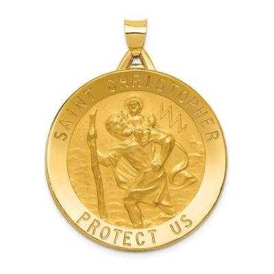 Pre-owned Gemaffair 14k Yellow Gold Polished & Engraveable St. Christopher Protect Us Medal Pendant
