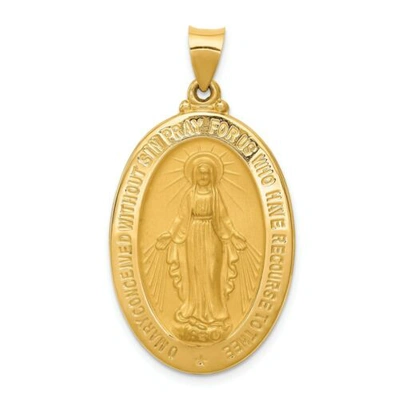 Pre-owned Goldia 14k Yellow Gold Satin & Polished Blessed Mary Miraculous Medal Oval Pendant