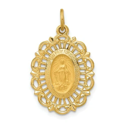 Pre-owned Goldia 14k Yellow Gold Satin & Polished Blessed Mary Miraculous Medal Oval Pendant