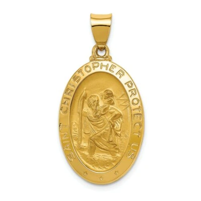 Pre-owned Accessories & Jewelry 14k Yellow Gold Satin & Polished St. Christopher Protect Us Medal Oval Pendant