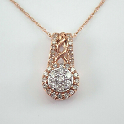 Pre-owned Loved Once 1.55 Ct Round Diamond Cluster Halo Drop Pendant Necklace 14k Rose Gold Finish In White