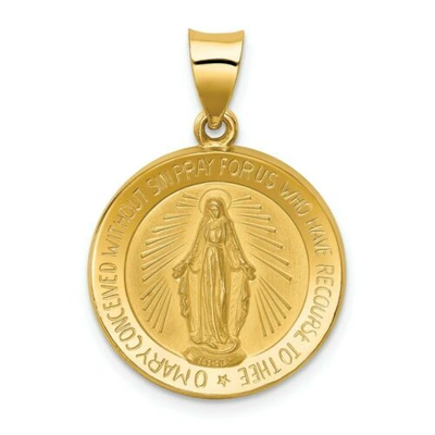 Pre-owned Goldia 14k Yellow Gold Satin & Polished Blessed Virgin Mary Miraculous Medal Pendant