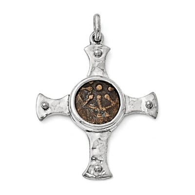 Pre-owned Accessories & Jewelry Coin Cross Pendant .925 Sterling Silver Bronze Charm Ancient Coins Widows Mite