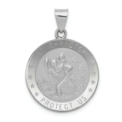 Pre-owned Goldia 14k White Gold Satin & Polished St. Christopher Protect Us Medal Round Pendant