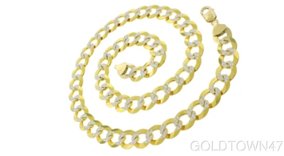 Pre-owned Gold Town Men's Chain In 14k Yellow Gold + White Pave 8.5mm Curb Necklace 26": …