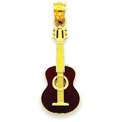 Pre-owned Accessories & Jewelry 14k Yellow Gold Polished Enameled Guitar Fashion Charm Pendant For Necklace