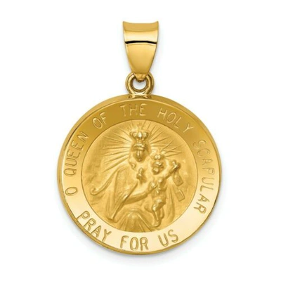 Pre-owned Goldia 14k Yellow Gold Queen Of The Holy Scapular Religious Reversible Medal Pendant