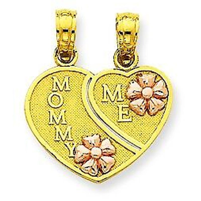 Pre-owned Accessories & Jewelry 14k Yellow And Rose "mommy Me" Breakable Hearts W/ Flower Pendant For Necklace