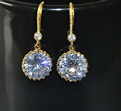 Pre-owned Loved Once 5ct Round Cut Moissanite Solitaire Drop & Dangle Earrings 14k Yellow Gold Plated In White
