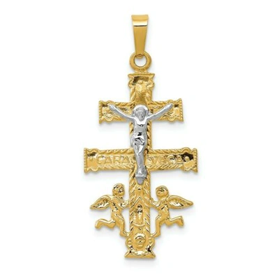 Pre-owned Accessories & Jewelry 14k Yellow & White Gold Polished Cara Vaca Crucifix Cross Religious Pendant
