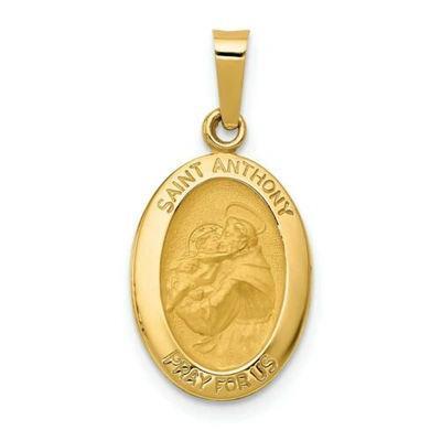 Pre-owned Saint Anthony 14k Yellow Gold Polished  "pray For Us" Religious Medal Pendant