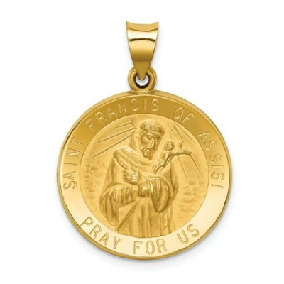 Pre-owned Goldia 14k Yellow Gold Polished Saint Francis Of Assisi "pray For Us" Medal Pendant