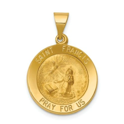 Pre-owned Goldia 14k Yellow Gold Polished St. Francis "pray For Us" Religious Medal Pendant