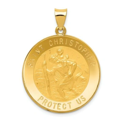Pre-owned Goldia 14k Yellow Gold Satin & Polished St. Christopher Protect Us Medal Round Pendant