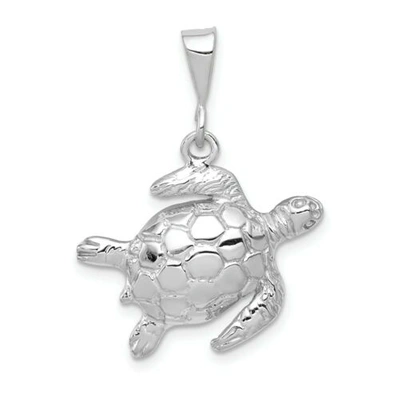 Pre-owned Goldia 14k White Gold Polished Casted Solid Open Back Sea Turtle Charm Pendant