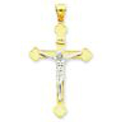 Pre-owned Goldia 14k Twotone Gold Solid Satin Polished Casted Hollow Iniri Crucifix Pendant In Yellow