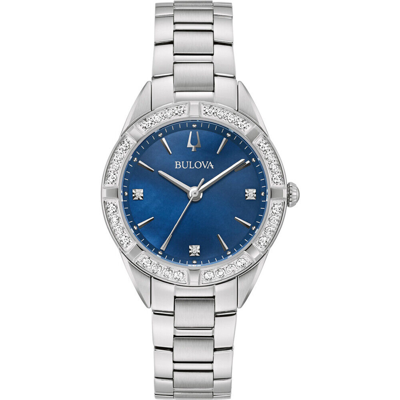 Pre-owned Bulova 96r243 Sutton Blue Dial Diamond Sapphire Crystal Women's Watch