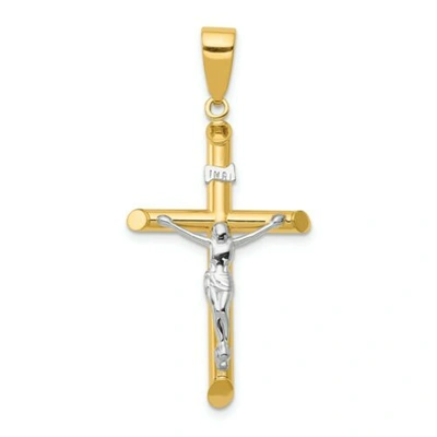 Pre-owned Accessories & Jewelry 14k Yellow And White Gold Solid Polished Hollow Inri Crucifix Pendant